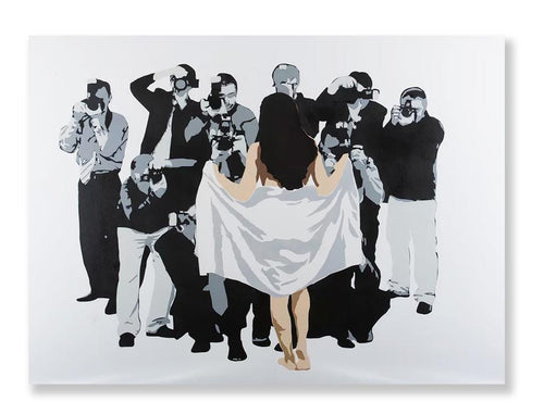 Art canvas showing girl 'flashing' paparazzi